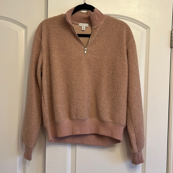 TOPSHOP shearling quarter zip pullover sweatshirt. Mauve/dusty pink color - Picture 1 of 1
